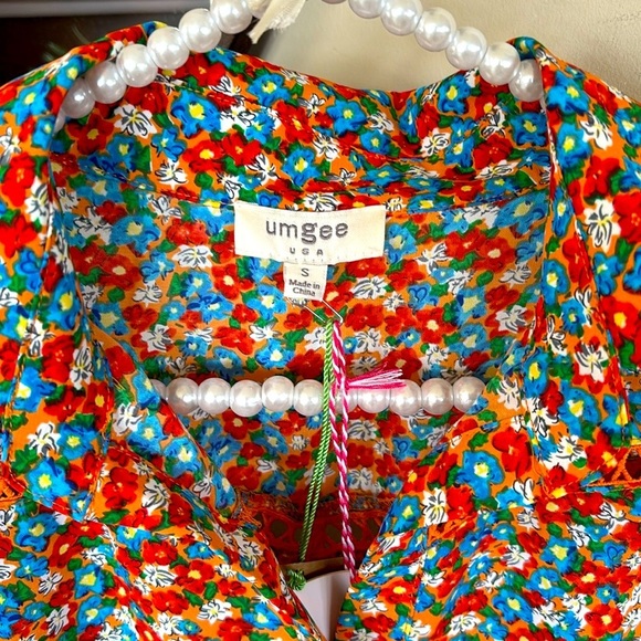 Brand New Umgee Floral Long-Sleeved Button Down Dress Crochet Trim Collared Mini - Picture 9 of 16